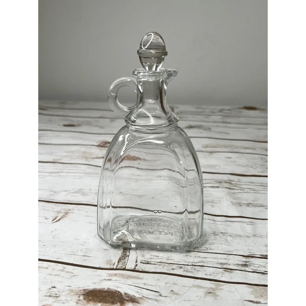 Vintage Handled Glass Cruet Bottle Clear 1923 1924 Patent Dates 7.5in